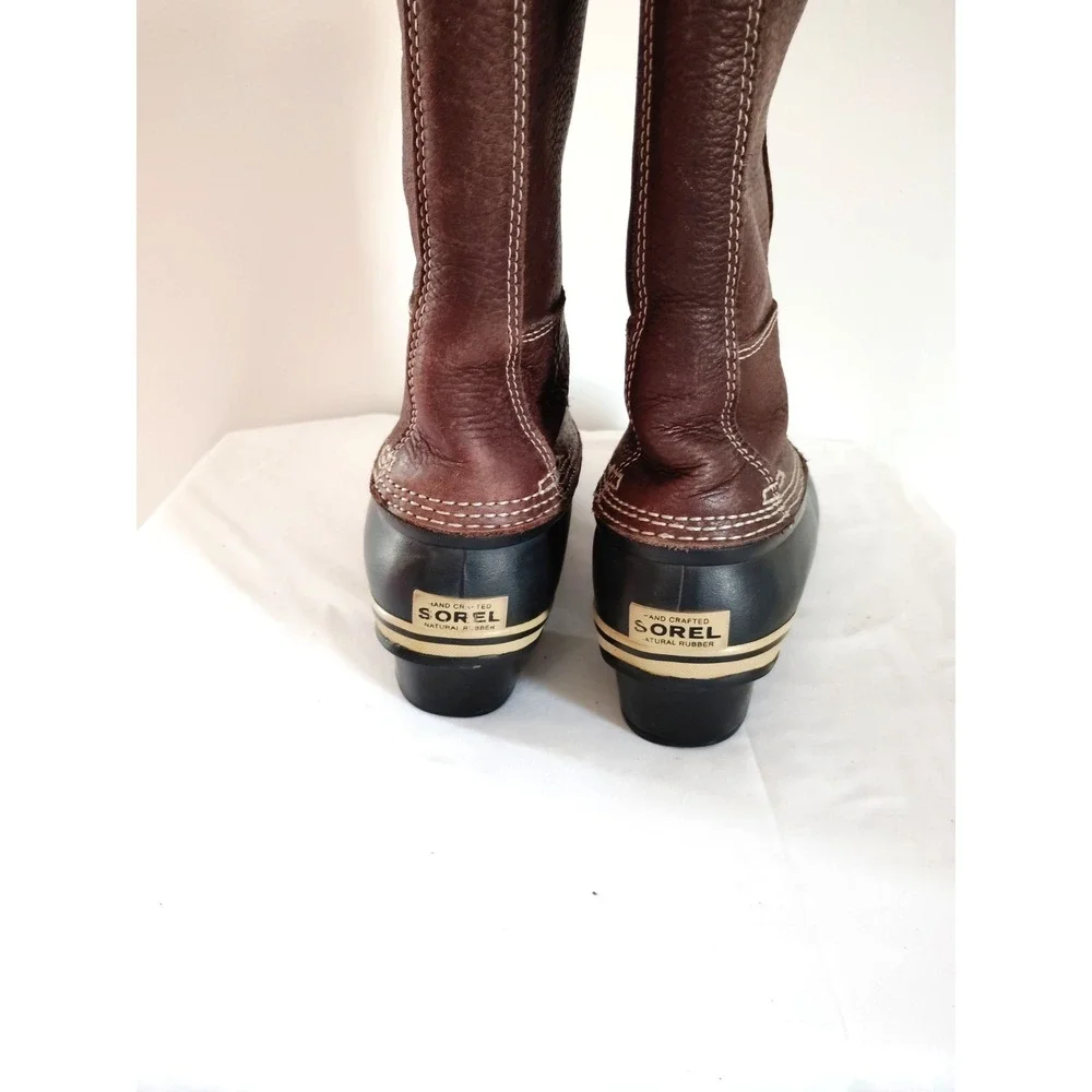 Sorel Brown Leather Rubber Duck Hunting Waterproof Winter Snow Boots Women 7.5